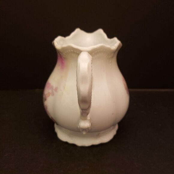 Leuchtenburg Germany Porcelain Cream Pitcher Jug Pink Roses Castle Mark Antique - Picture 3 of 12